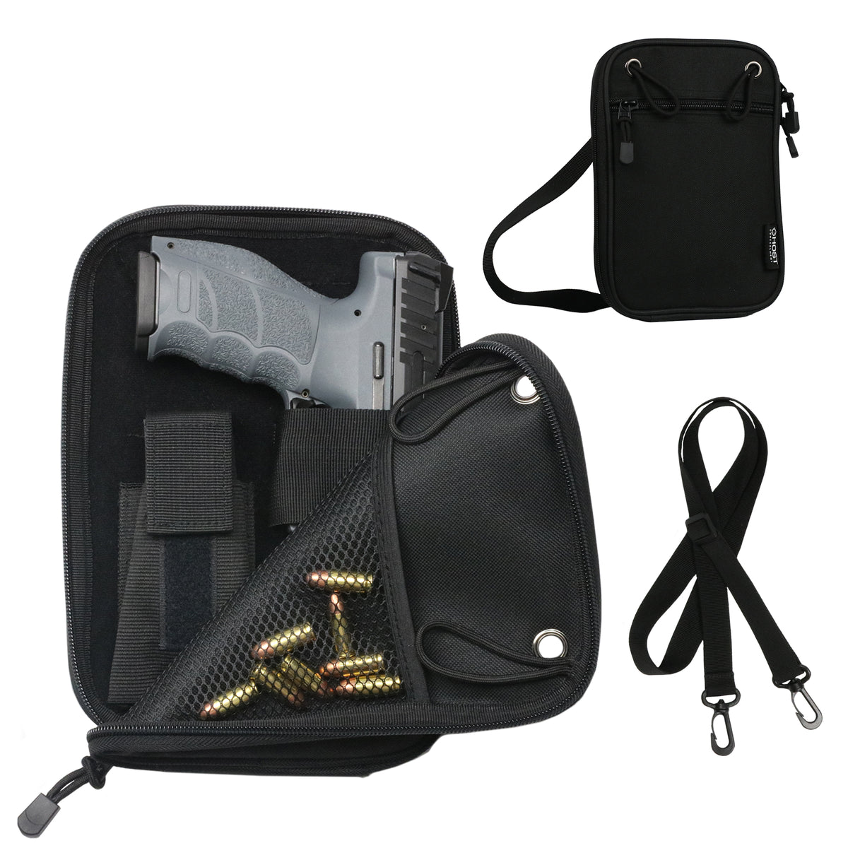 PISTOL POUCH FANNY PACK GUN HOLSTER WITH SHOULDER STRAP AND BELT LOOPS GUN HOLDERS WITH ZIPPER POCKETS & CUSTOM CARRY OPTIONS BLACK PISTOL HOLSTER