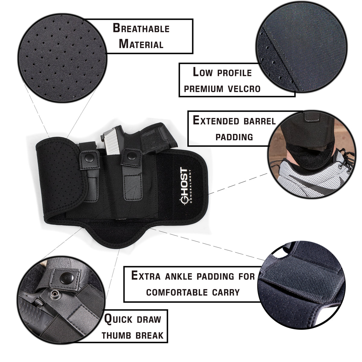 LOW PROFILE ANKLE HOLSTER FOR CONCEALED CARRY PISTOL | UNIVERSAL LEG CARRY GUN HOLSTER WITH MAGAZINE POUCH | MEN AND WOMAN