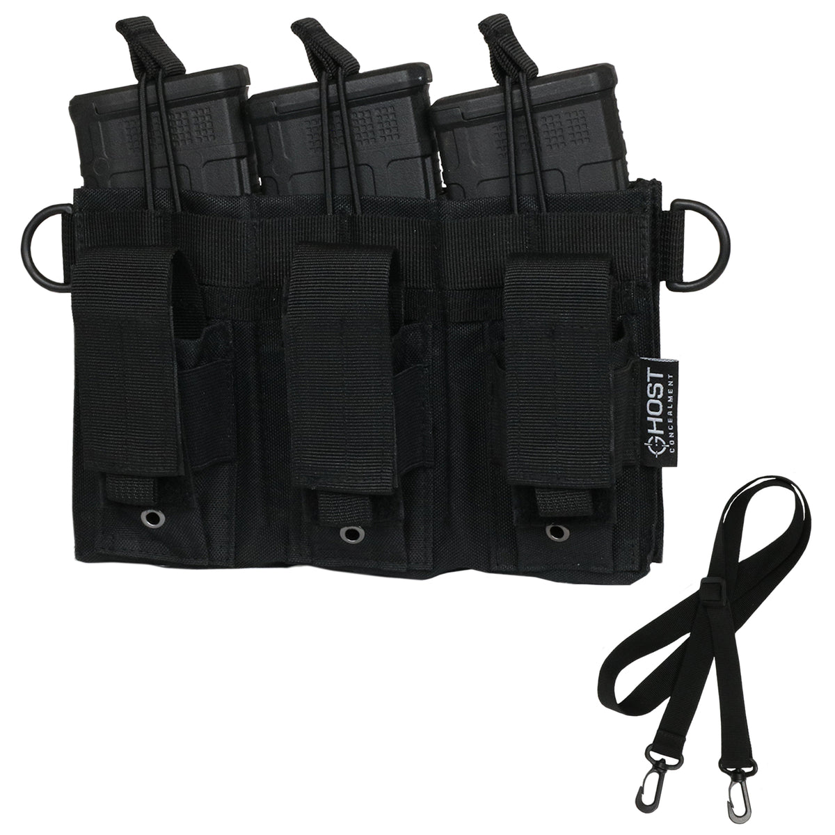 RIFLE AND PISTOL MAG POUCH WITH TRIPLE MAGAZINE STORAGE FOR AR, M4, 9MM, GLOCK, AND TACTICAL FIREARMS, DUAL CARRIER POUCH WITH OPEN TOP MOLLE ACCESS, BLACK