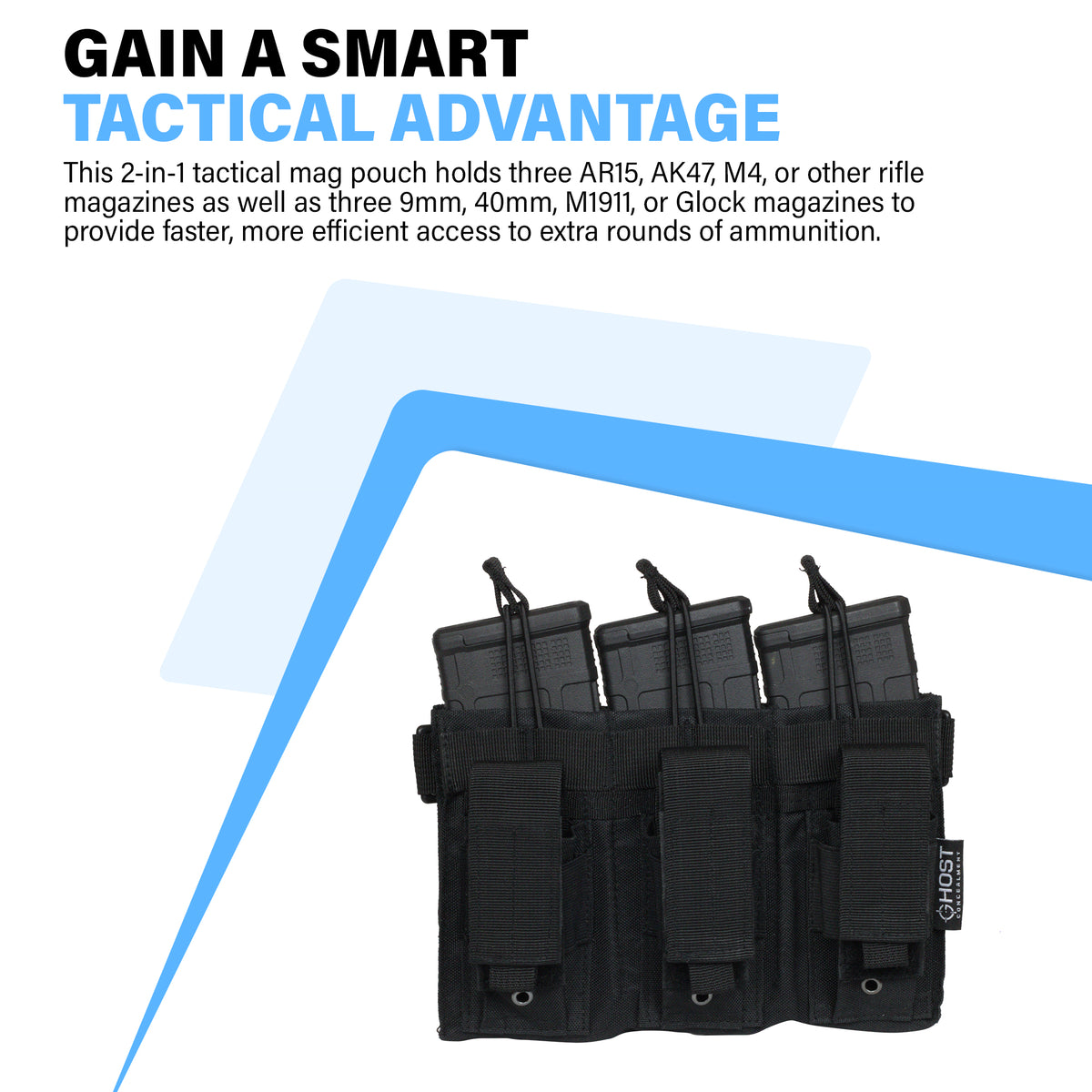RIFLE AND PISTOL MAG POUCH WITH TRIPLE MAGAZINE STORAGE FOR AR, M4, 9MM, GLOCK, AND TACTICAL FIREARMS, DUAL CARRIER POUCH WITH OPEN TOP MOLLE ACCESS, BLACK
