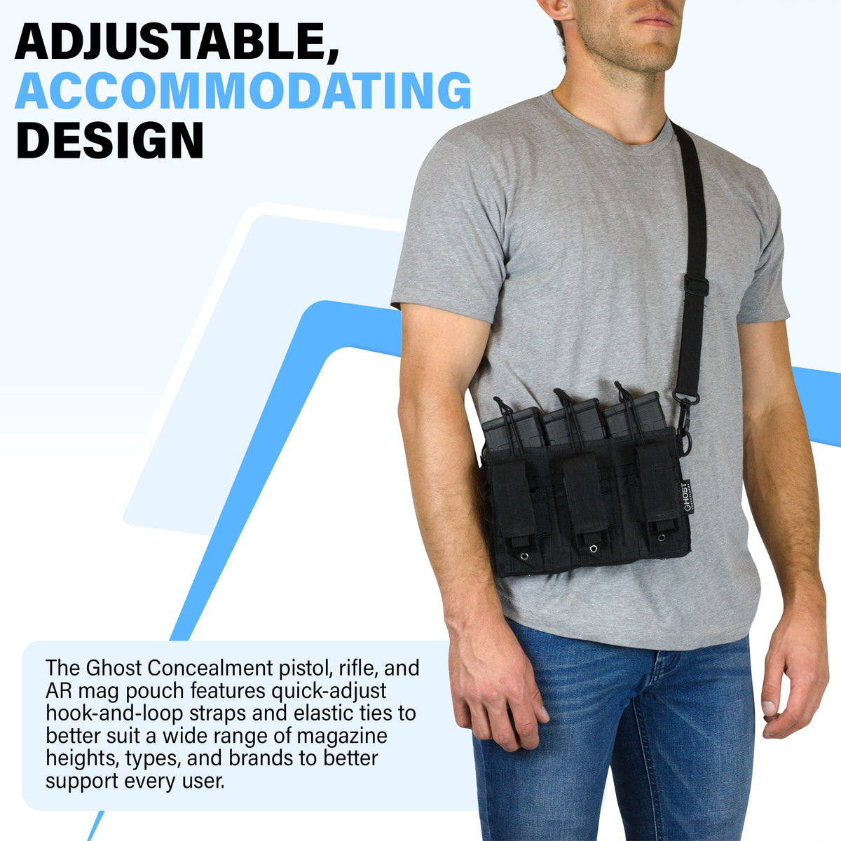 RIFLE AND PISTOL MAG POUCH WITH TRIPLE MAGAZINE STORAGE FOR AR, M4, 9MM, GLOCK, AND TACTICAL FIREARMS, DUAL CARRIER POUCH WITH OPEN TOP MOLLE ACCESS, BLACK