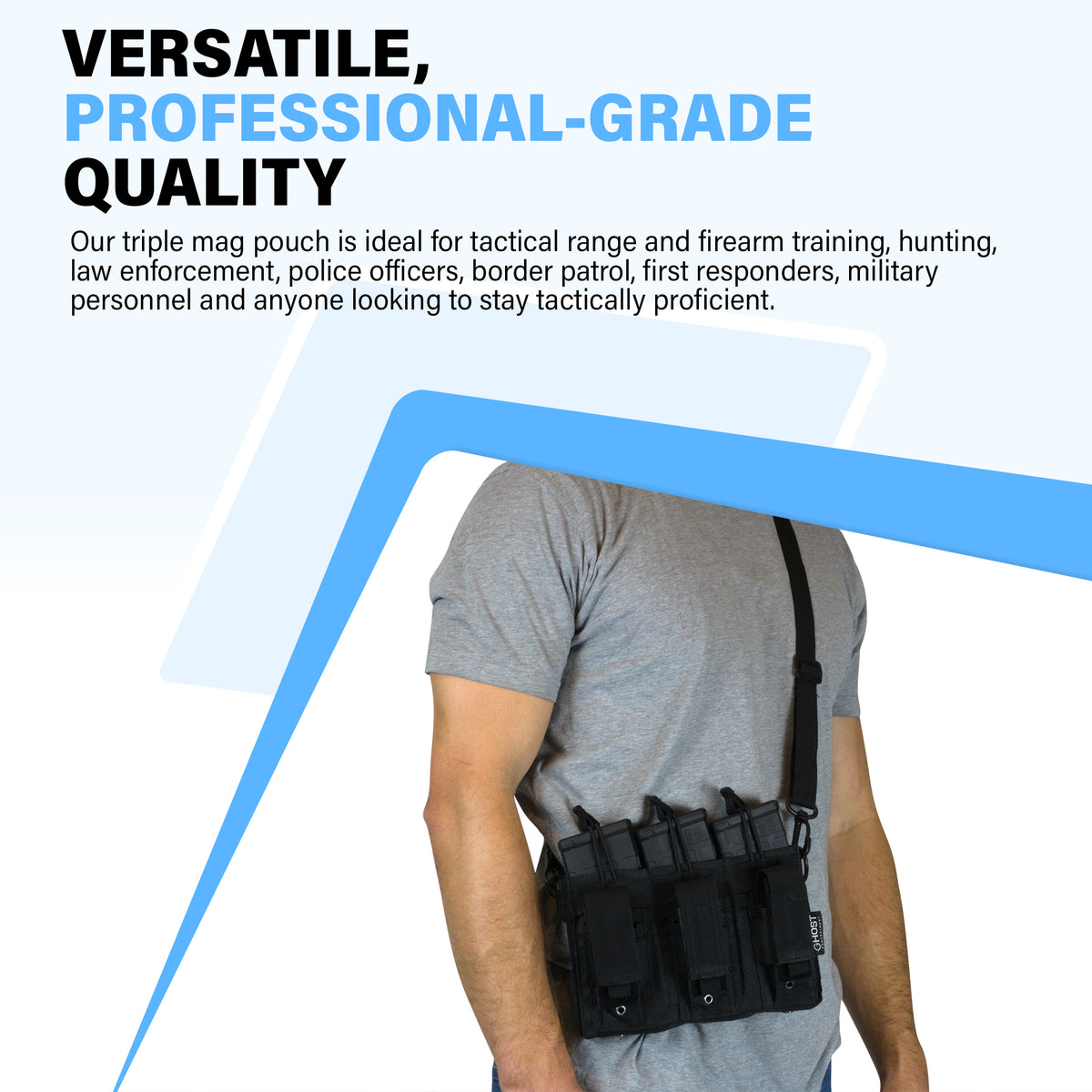 RIFLE AND PISTOL MAG POUCH WITH TRIPLE MAGAZINE STORAGE FOR AR, M4, 9MM, GLOCK, AND TACTICAL FIREARMS, DUAL CARRIER POUCH WITH OPEN TOP MOLLE ACCESS, BLACK